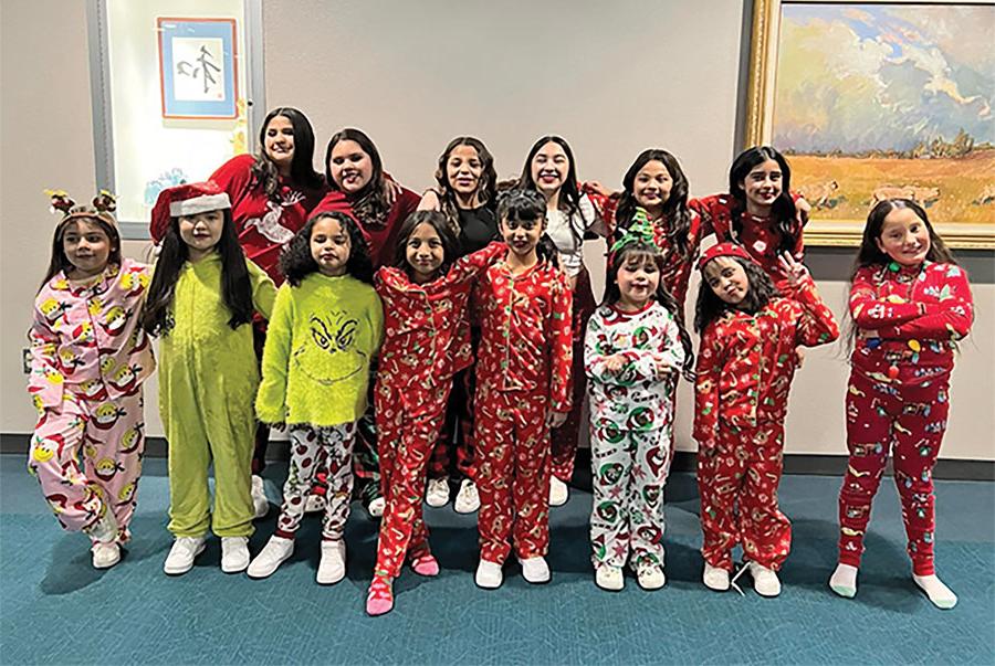 Large group of young dancers in their Christmas pajamas for the Holiday Spectacular